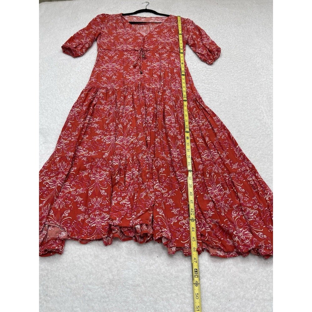 Abel The Label Maxi Dress Women Red Floral Vacay Boho Beach Boho Resort Size XS - Picture 2 of 7